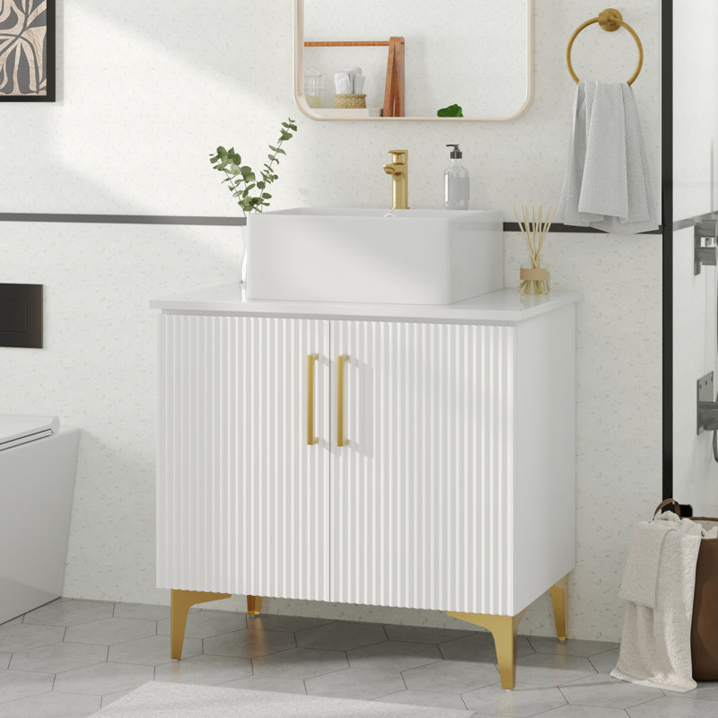 Meuble-lavabo simple 30 po avec lavabo en céramique et comptoir en pierre reconstituée Balconera, Blanc