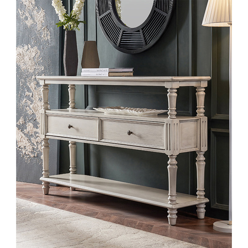 Console rustique avec pieds à colonnes classiques, H 34,65 po x l 47,24 po x P 13,78 po, Gris