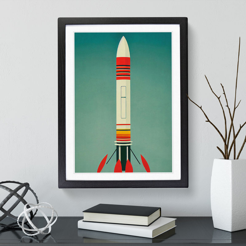 Retro Spaceship Rocket No.1 - Framed Print, Black Framed, 64cm H x 46cm W x 2cm D