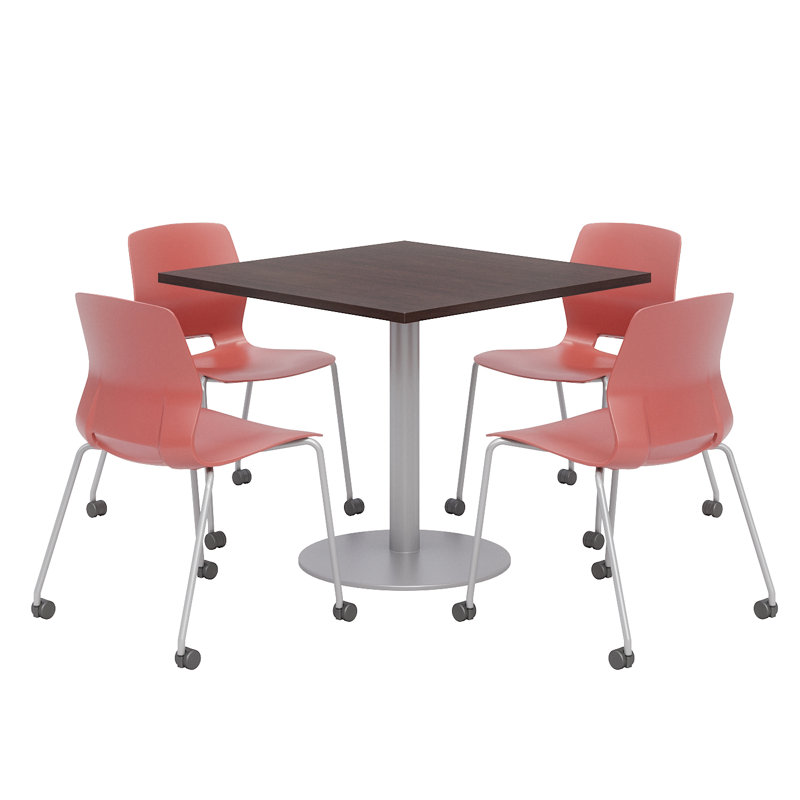 Ensemble de table de salle à manger carrée 36 po et chaises, H 29 po x L 42 po x P 42 po, Espresso, Corail