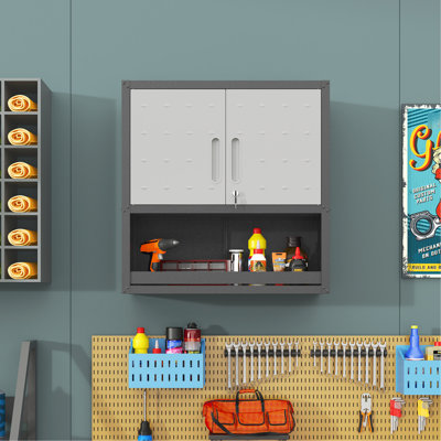Armoire de rangement murale en métal avec serrure sécurisée. Pour le garage, l'entrepôt, le bureau. Structure, facile à nettoyer, moderne pour le rangement. Avec porte verrouillable et tiroir. Bureau