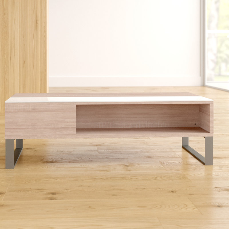 Ayala Lift Top Frame Coffee Table with Storage, Oak/White