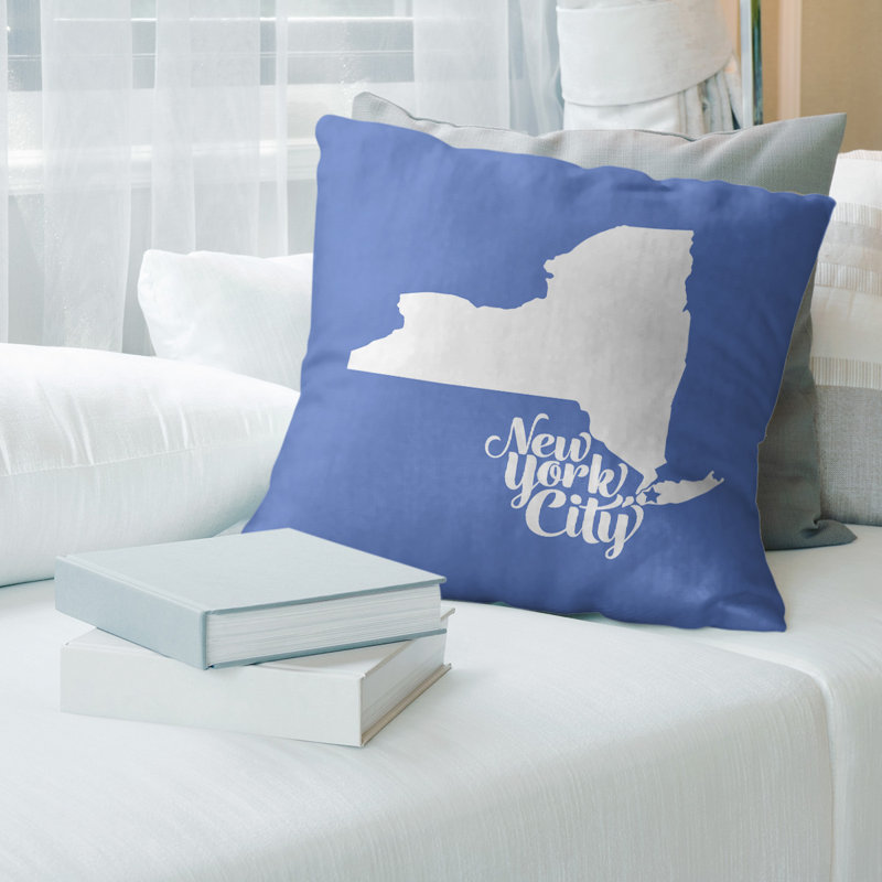 Coussin en lin nevada, Bleu, 18 po x 18 po, New York