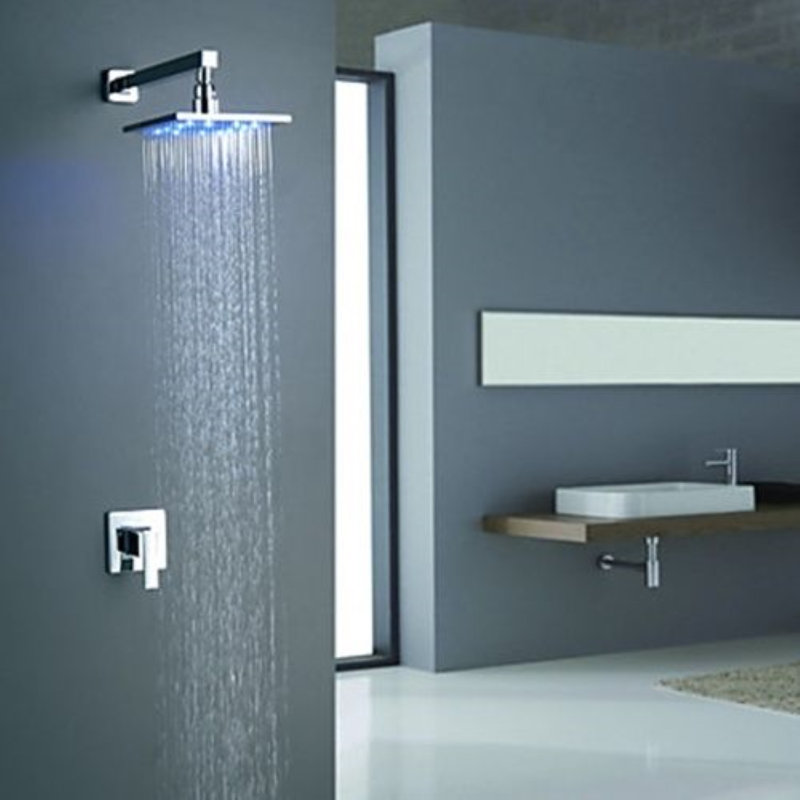 Juno Wall Mount LED Waterfall Shower Head Color-Changing Brass Design for a Spa-Like Experience