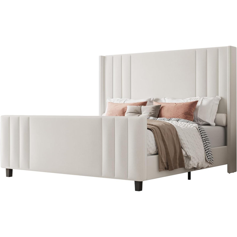 Grand lit plateforme tapissier Tole, Grand lit, Gris