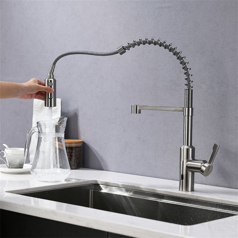 Robinet de cuisine à poignée simple sans contact avec accessoires
