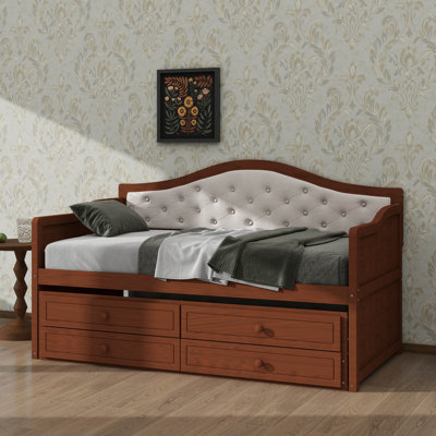 Lit de jour simple avec lit gigogne, lit de jour avec 2 tiroirs de rangement, canapé-lit en bois avec dossier capitonné à boutons pour le salon