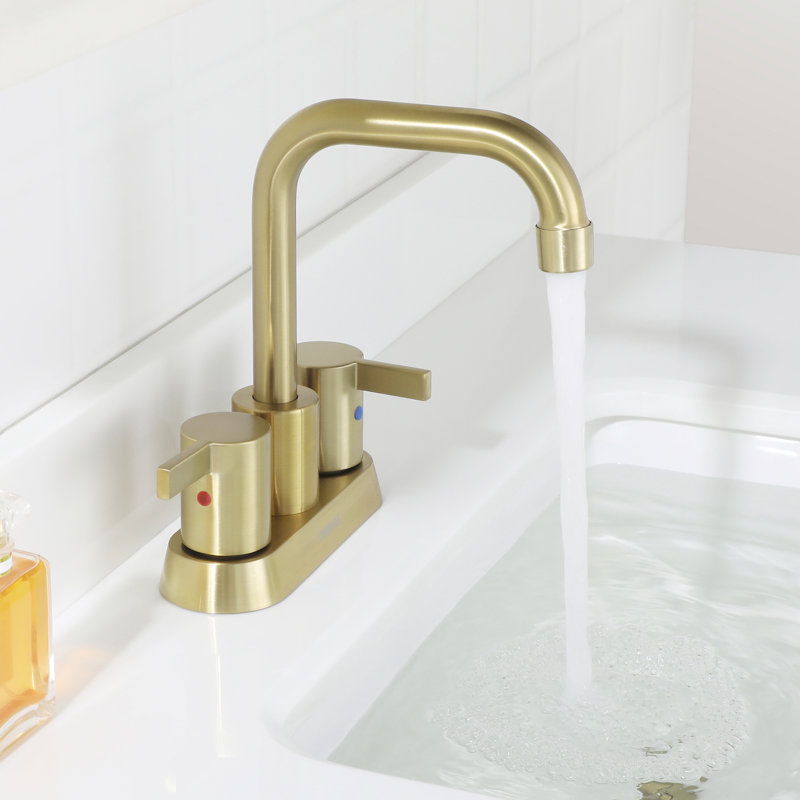 Centerset 2-handle Bathroom Faucet with Drain Assembly, Brushed Gold