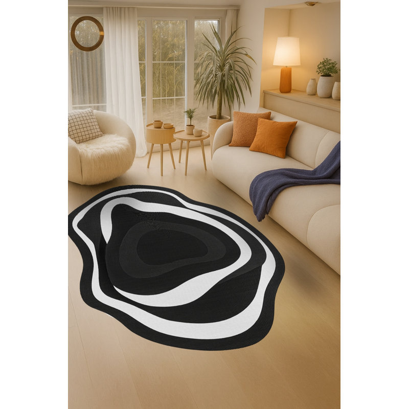 Tapis noir tissé à motif abstrait lavable Mosso, 2'6" x 4'11"