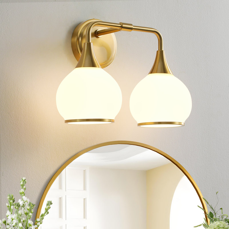 Éclairage pour meuble-lavabo à 2 lumières à intensité variable Lupe, Gold/White Finish/White Shade