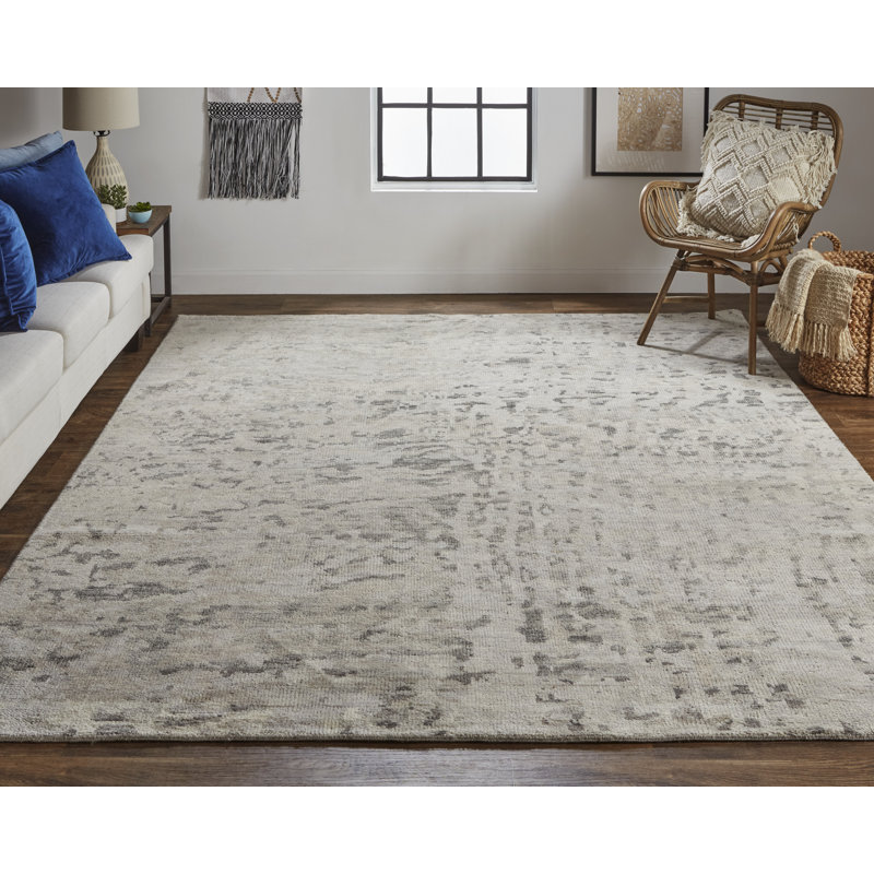Wyman Transitional Abstract, Ivory/Gray Area Rug, Rectangle 9'6" x 13'6"