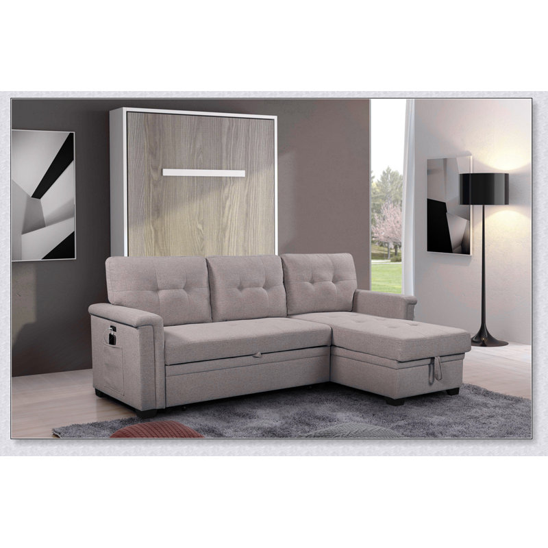 Ashlyn 84" Light Gray Reversible Sleeper Sectional Sofa