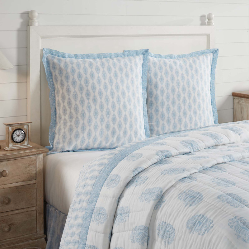 Avani Cotton Blend Paisley Sham Set, Sea Glass/Fresh White, Euro