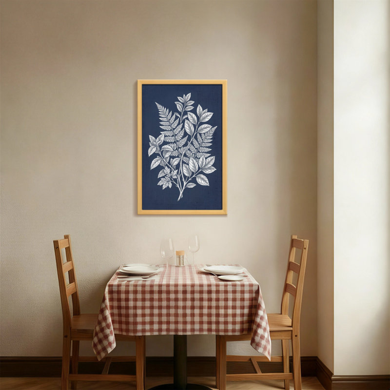 Plantes et fleurs, feuilles d'argent sur fond bleu marine, reproduction d'art, H 18 po x l 12 po