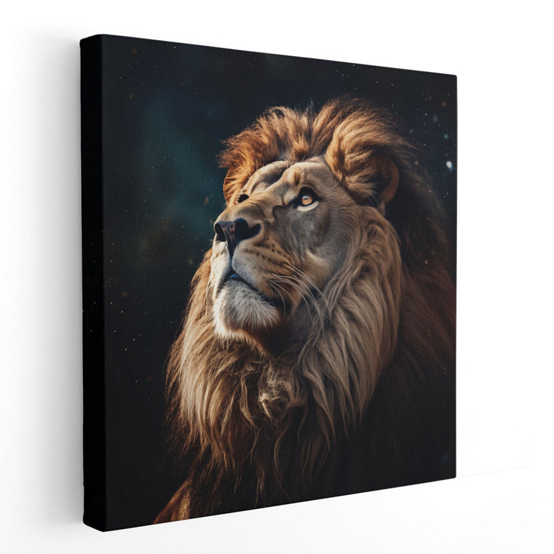 " Lion Staring At The Sky ", Brown Floater Framed, 16" H x 16" W x 1.25" D
