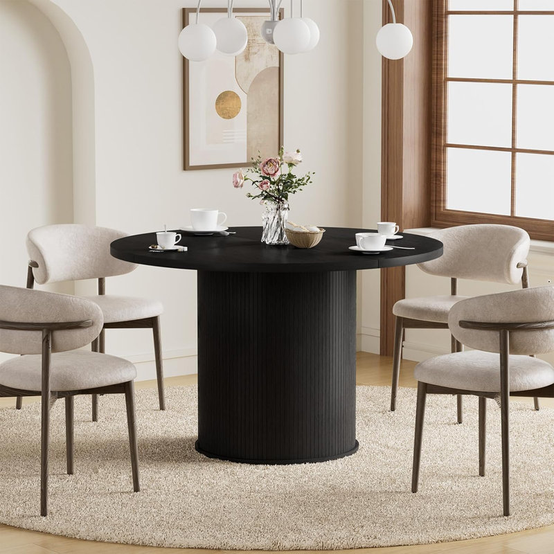 48"W Round Dining Table Seats 6, Without Storage, Black