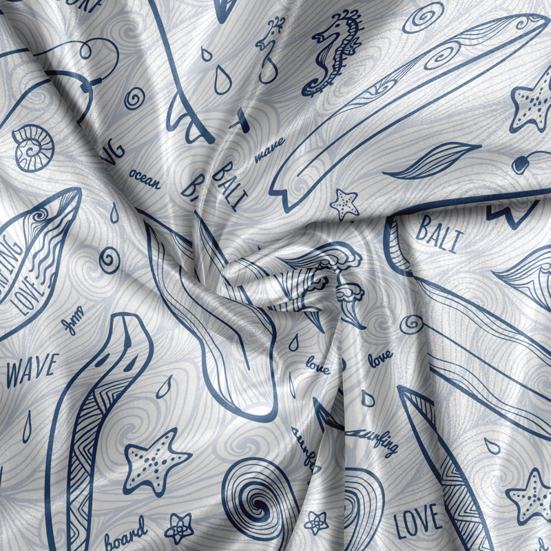 Rustic curtain, doodle summer, petrol blue -gray