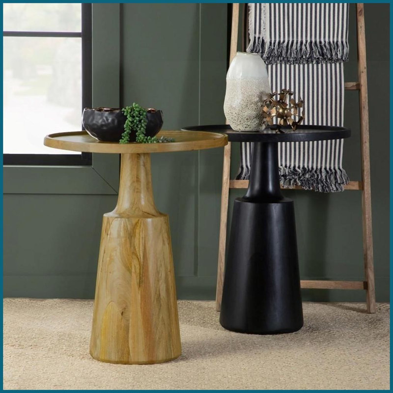Table basse à piédestal en bois de manguier noir
