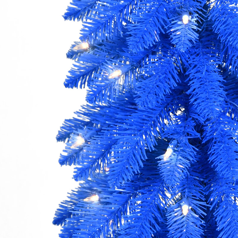 6' Pre-Lit Artificial Blue Alpine Pencil Tree