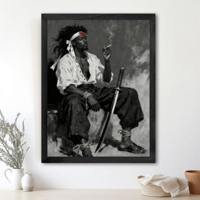 Black Framed Vintage Ronin Swordsman Wall Art Retro Style Framed Prints