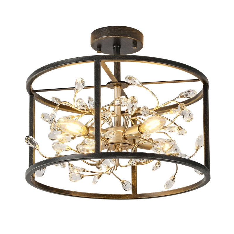 Malakoff 4-Light 15.7" Crystal Leaves Drum Semi-Flush Mount