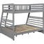 Lit superposé simple au-dessus d'un lit double avec finition grise, deux tiroirs et une chambre d'amis complète, peu encombrante et confortable