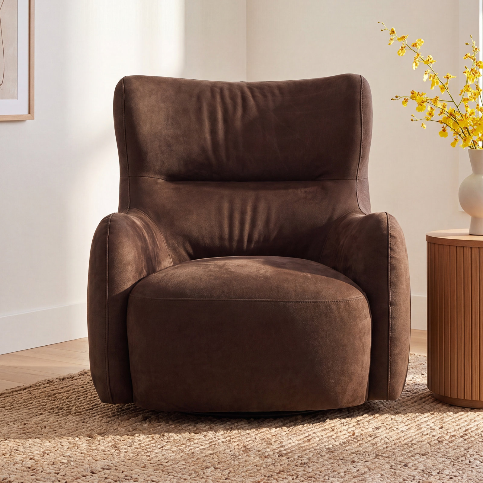 Genuine Leather Swivel Wingback Chair