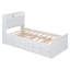 Lit simple en bois avec tête de lit avec prises de courant, lit extensible avec lit gigogne simple avec trois tiroirs de rangement, blanc