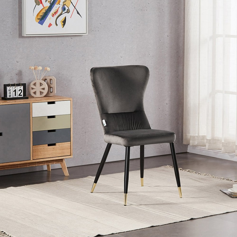 Guerra Velvet Dining Chairs - Ergonomic Curved Back with Metal Legs, 4