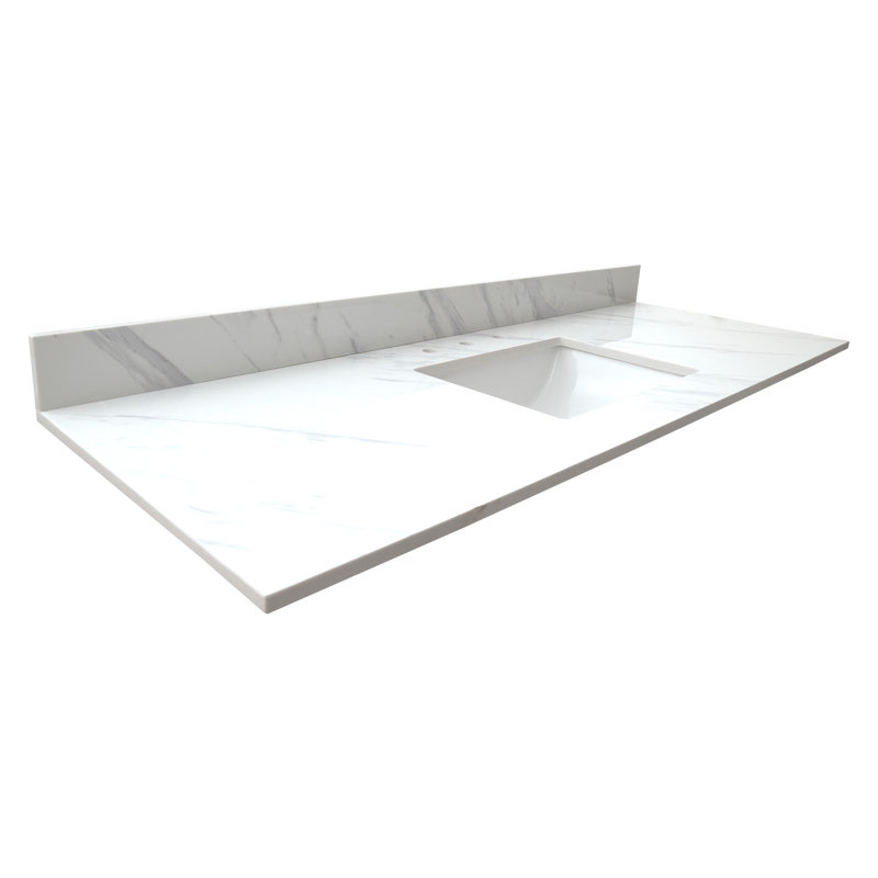 61 in. W x 22 in. D x 0.75 in. H Engineered Marble Vanity Top in Calacatta White with White Basin 61 in. W x 22 in. D x 0.75 in. H Engineered Marble Vanity Top in Calacatta White with White Basin