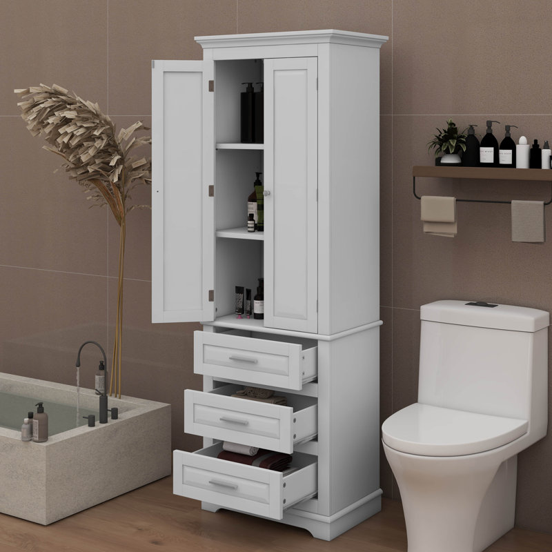 Grande armoire de rangement avec trois tiroirs et tablettes réglables, Blanc
