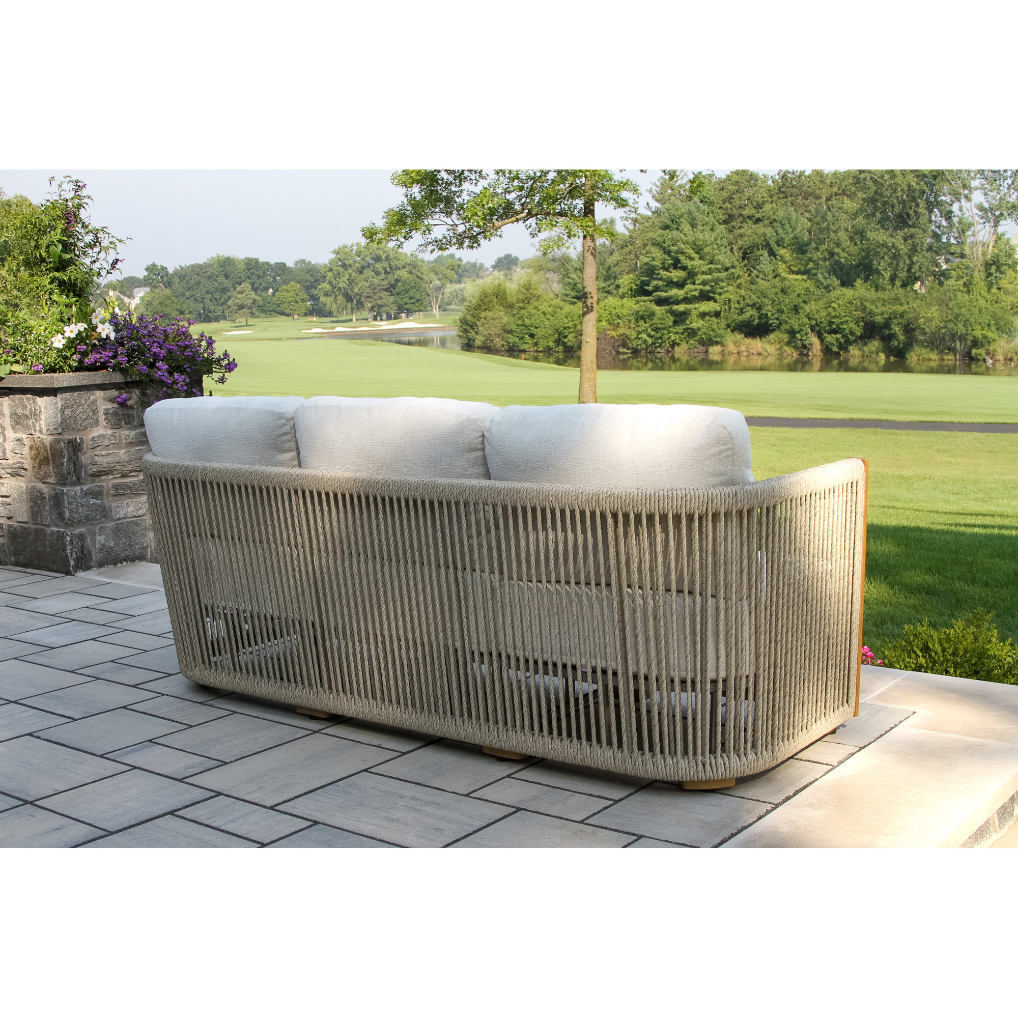 Aniston 81.5'' Wide Outdoor Teak Patio Sofa with Sunbrella Cushions, Ivory