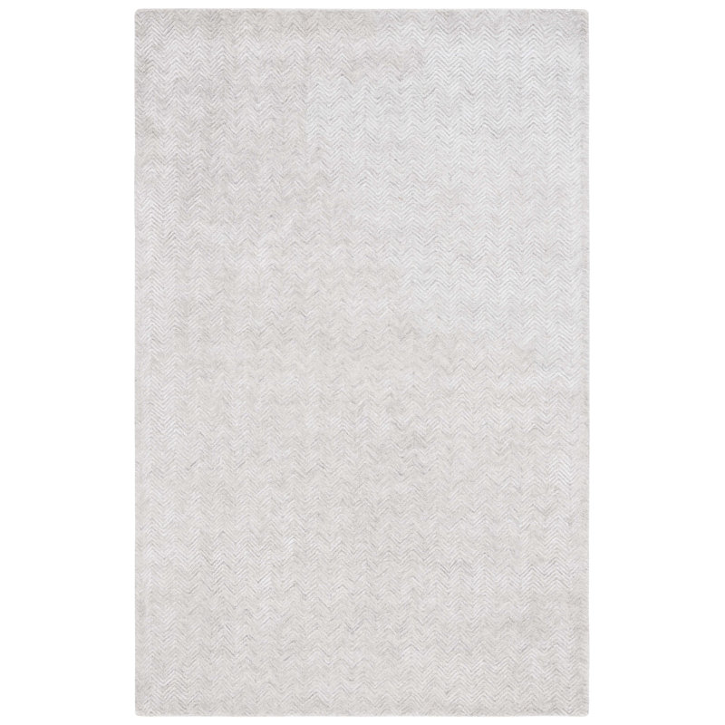 Tapis gris / ivoire en viscose / coton / laine touffeté à la main Nidhish, Rectangle 6 pi x 9 pi