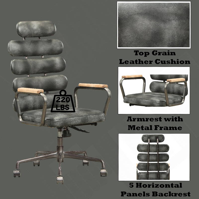 Vintage Black Top Grain Leather Office Chair