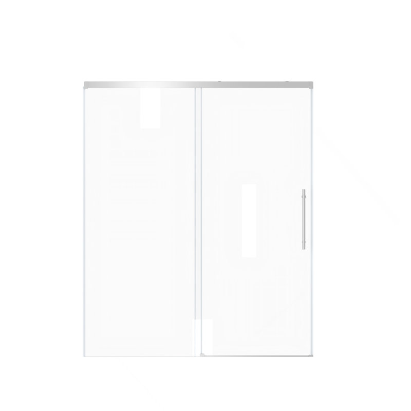 Porte de douche coulissante simple 60 po de largeur x 72 po de hauteur, verre fixe de 5 mm et verre coulissant de 6 mm sans cadre, verre trempé transparent, poignée en acier inoxydable, chrome
