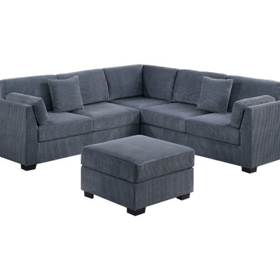 L-Sectional RAF/LAF One Arm-Loveseat Corner Wedge Cocktail Ottoman Corduroy Upholstered Pillows 4Pc Sectional Sofa Set