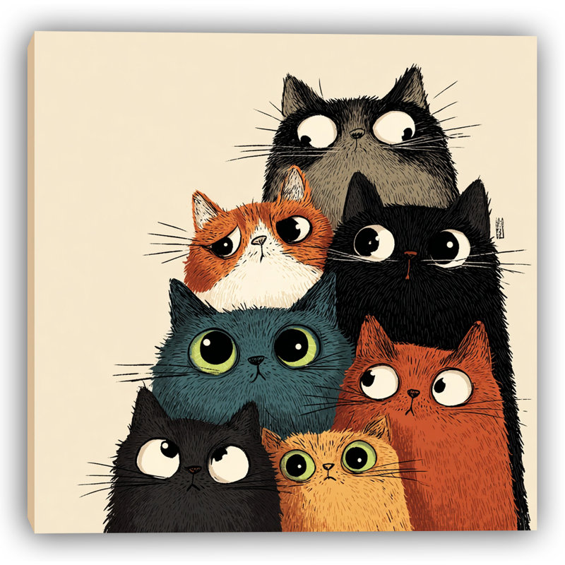Playful Cat Stack Wrapped Canvas Wall Art