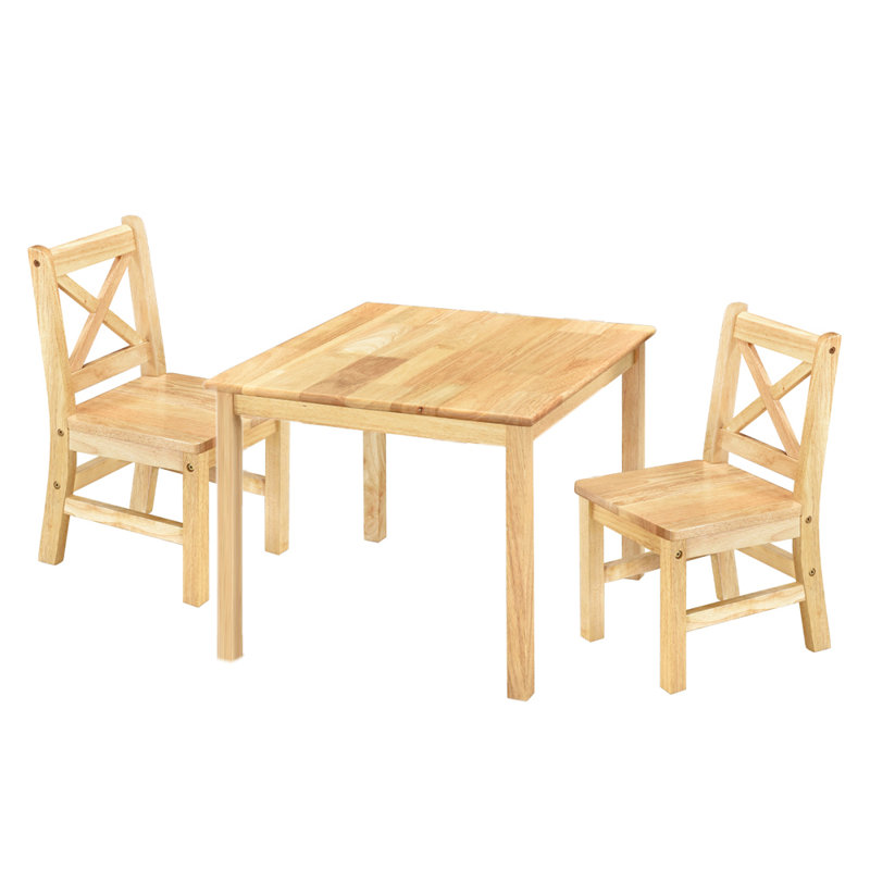 Myona Kids 3 Piece Solid Wood Play Or Activity Table and Chair Set, Natural