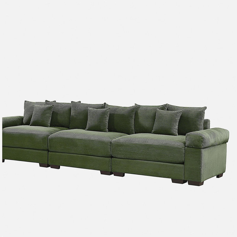 Canapé modulaire surdimensionné de 130 po en forme de nuage, canapé 3 places en velours côtelé de qualité supérieure avec accoudoirs très épais, coussin ergonomique, conception ergonomique et assemblage facile, idéal pour les salons, vert