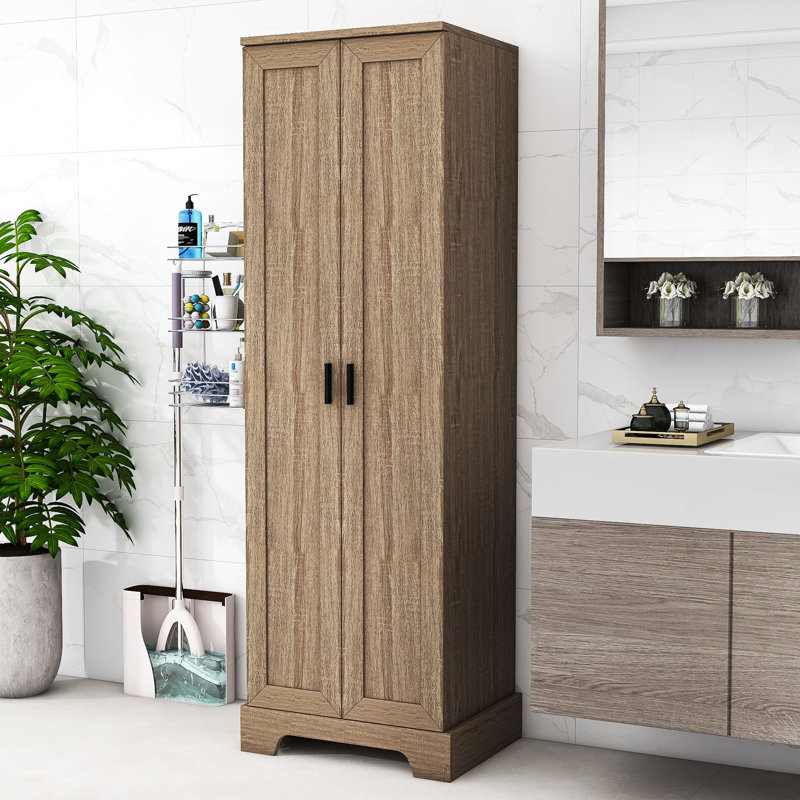 Winshell Freestanding Bathroom Cabinet with Adjustable Shelves, Brown