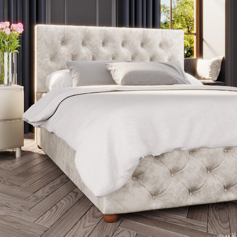 Upholstered Ottoman Bed, Kingsize (5'), Pearl