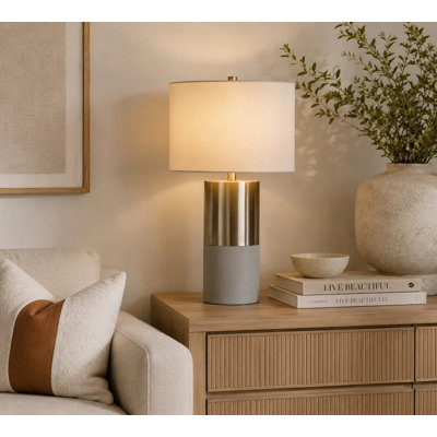  Contemporary Gray and Chrome Table Lamps, Set of Two - 29"H