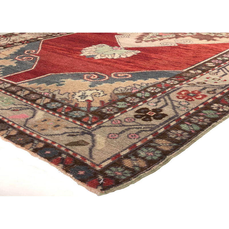 One-of-a-Kind Hand-Knotted 1960s 3'5" x 10'8" Runner Wool Area Rug in Red/Ivory/Brown