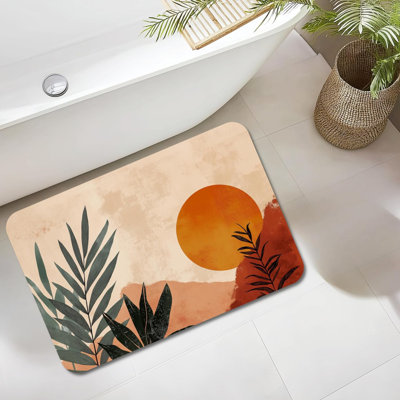 Tapis de salle de bain MCM Boho Chic, tapis pour salle de bain d'invité principal, lavabo de cuisine, antidérapant, ultra-mince, absorbant, séchage rapide, tapis de bain à motif esthétique, envers en caoutchouc, 16 po x 24 po