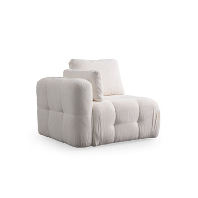 Élégant canapé 1 place, tissu blanc, 39,4 x 39,4 x 25,6 pouces | Structure en bois de hêtre et en carton, revêtement 100% polyester | Comprend des oreillers de 20 po x 20 po, une mousse gris doux et un support dorsal en silicone | Design moderne pour le salon