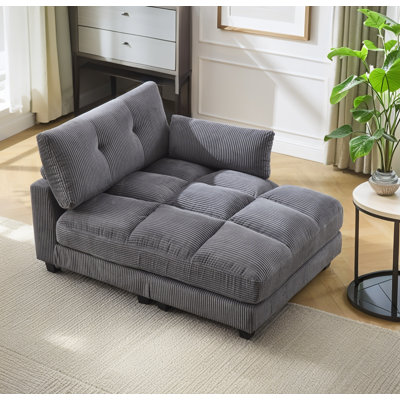 Canapé-lit surdimensionné pour chaise longue - Canapé convertible en velours côtelé avec porte-gobelet et port USB