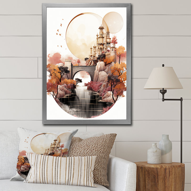 Boho Dreams Abstract Idyllic Landscape Rose Gold sur toile, Cadre simple argenté, H 40 po x l 30 po x P 1,5 po