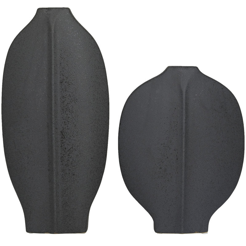 Ceramic Textured Decorative Vase Set, 17.7" H x 8.45" W x 4" D, Black