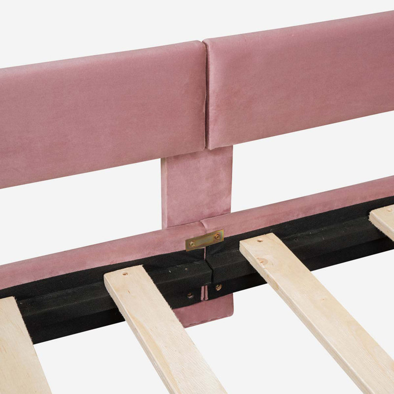 Olear Kids Upholstered Daybed with Rabbit Ear Shaped Headboard,, Pink Velvet