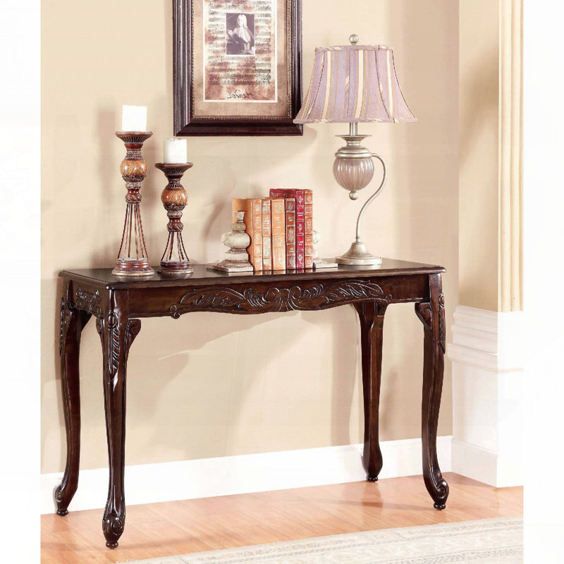 Table de canapé traditionnelle avec pieds en cabriole et motif complexe - Cerisier foncé